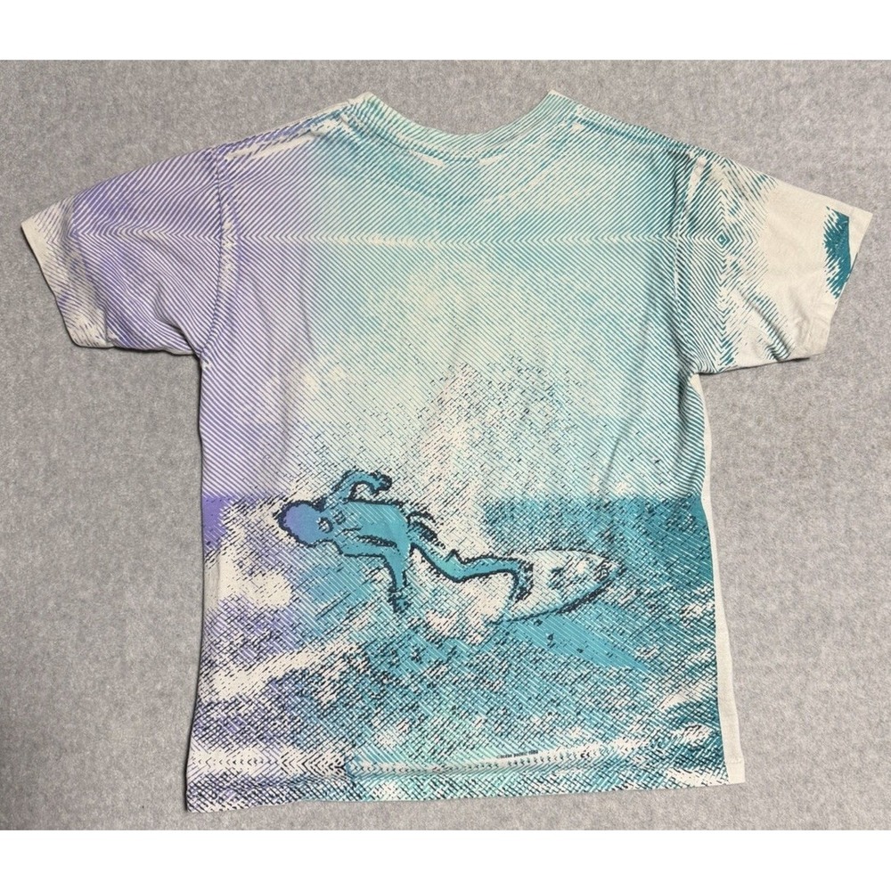Vintage 80s Ocean Pacific OP Surf Graphic M T Shirt Aqua Blue Made in USA 1989